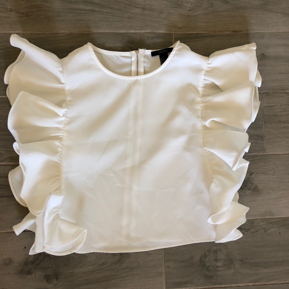 White Ruffle Crop Top - Picture 4 of 7